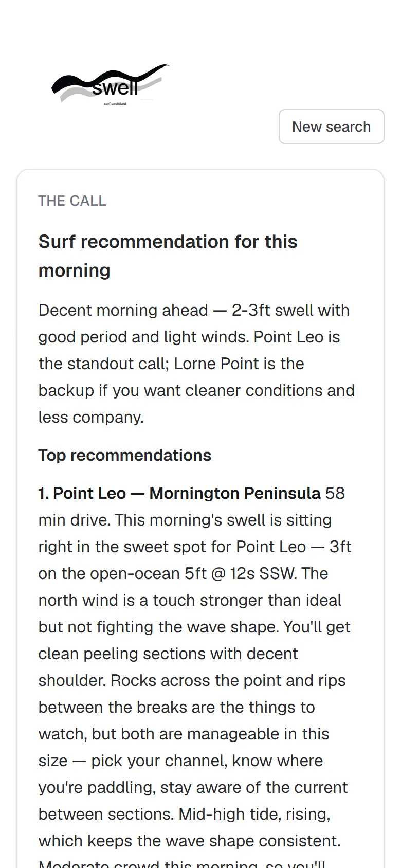 A morning's surf call on a phone